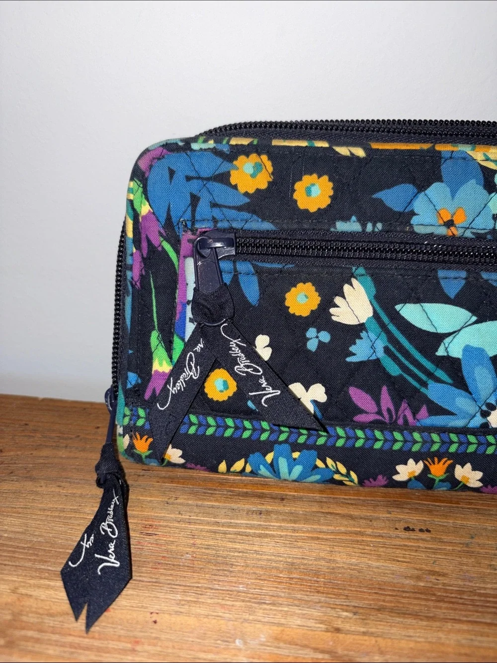 Vera Bradley Black Floral Zip Wallet with Blue & Orange Accents - Picture 2 of 8